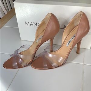Manolo Blahnik Dorsay Clear Strap Nude 